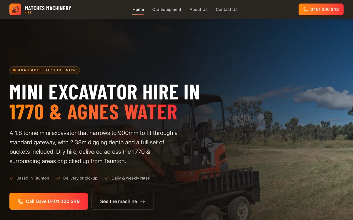 The Matches Machinery Hire website