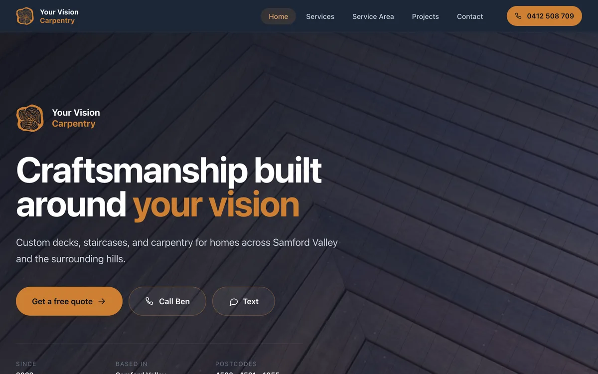 Your Vision Carpentry website, built by JBweb Solutions